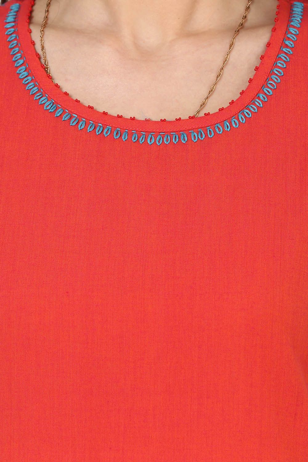 Orange Straight Poly Cotton Kurta image number 4