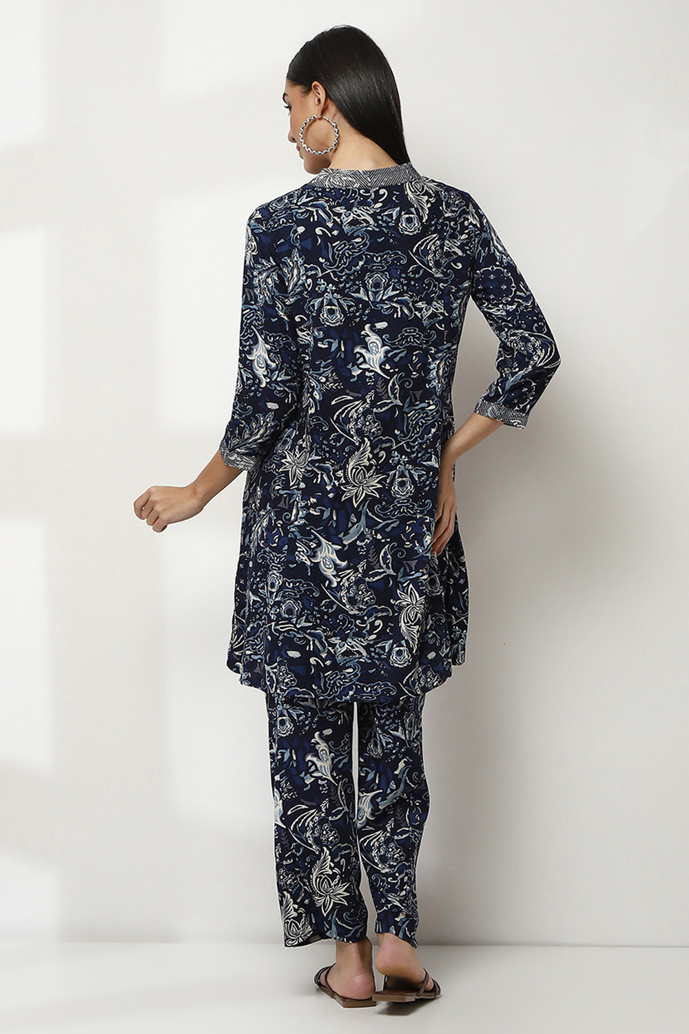 Navy Viscose Rayon Kalidar SET image number 4