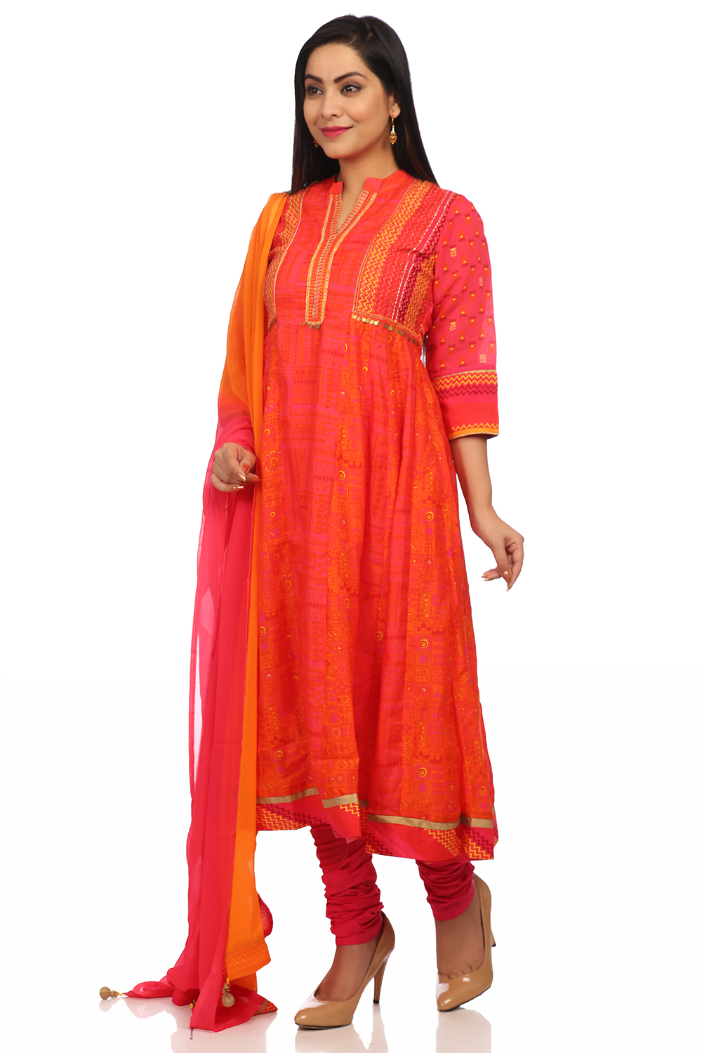 Orange Kalidar Polyester Suit Set image number 2