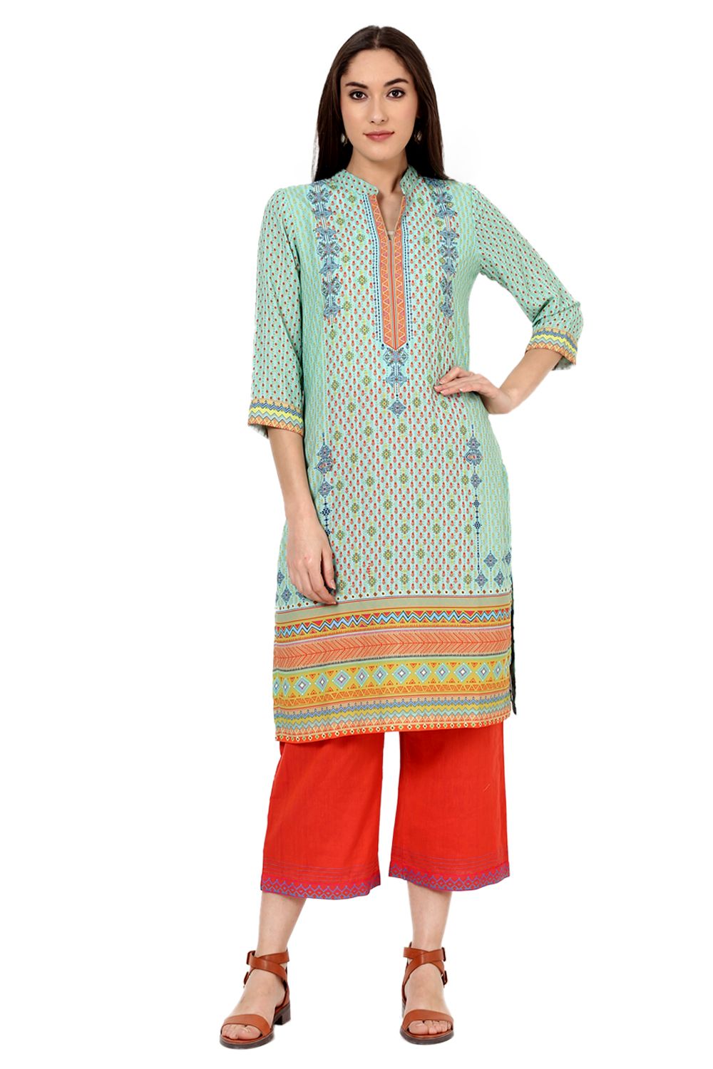 Teal Blue Straight Poly Twill Kurta image number 0