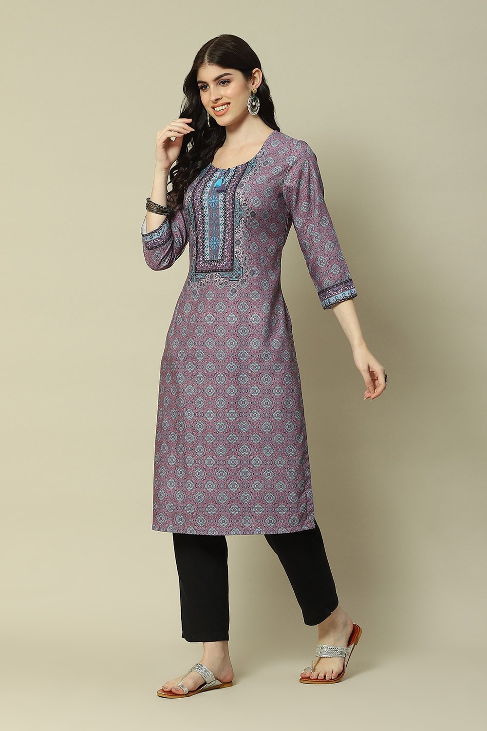 Buy Lavender LIVA Straight Printed Kurta 1N by Rangriti