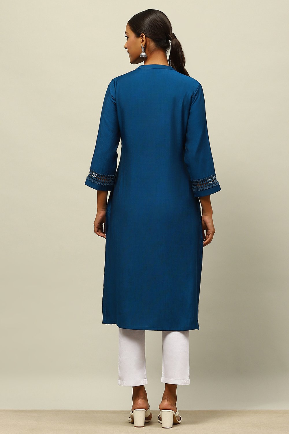 Blue Viscose Blend Straight Kurta image number 3