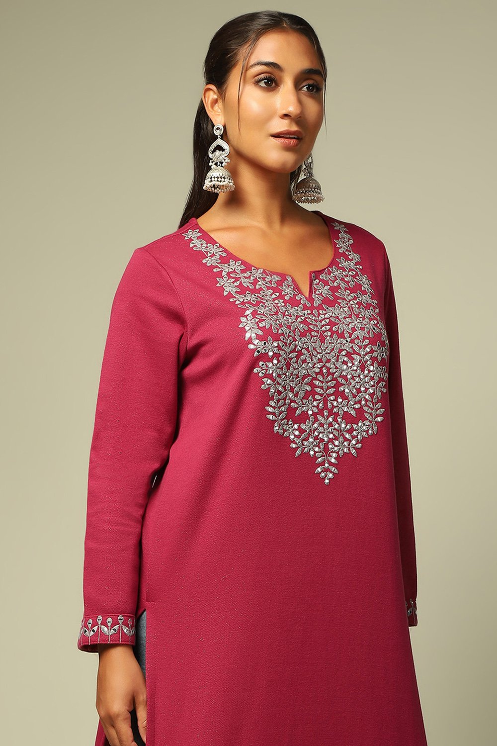 Purple Cotton Blend Straight Kurta image number 1