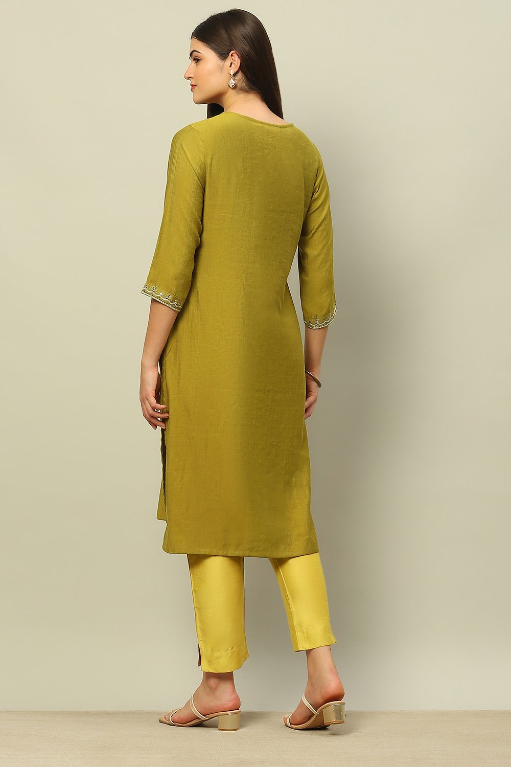 Green Viscose Blend Straight Kurta image number 3