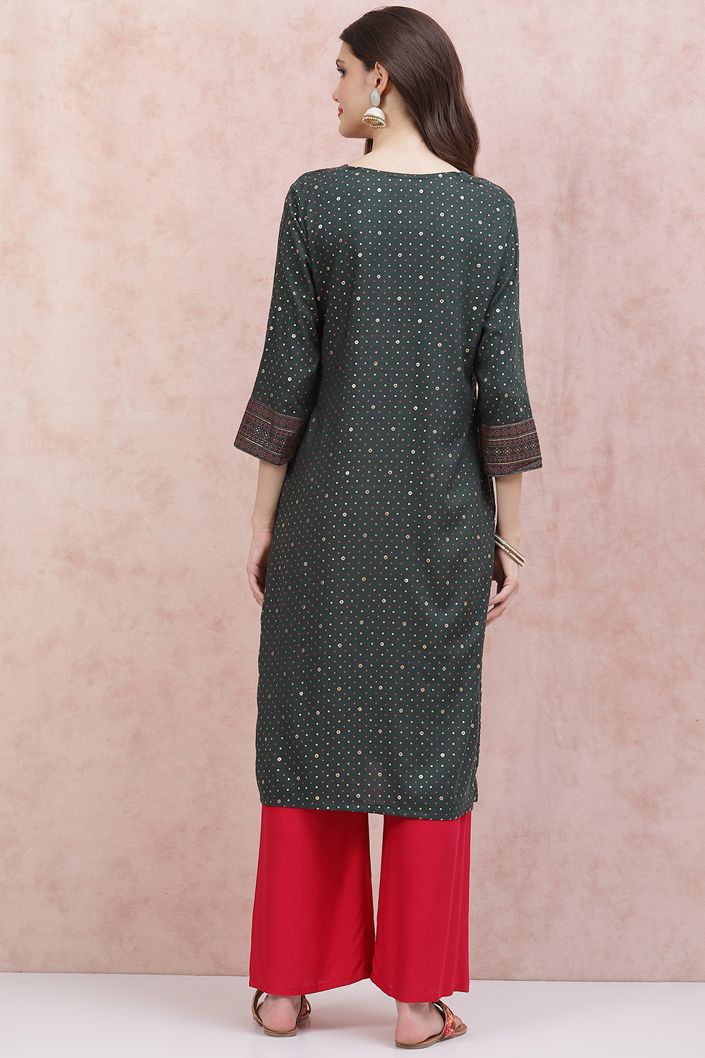 Red LIVA Straight Kurta image number 4