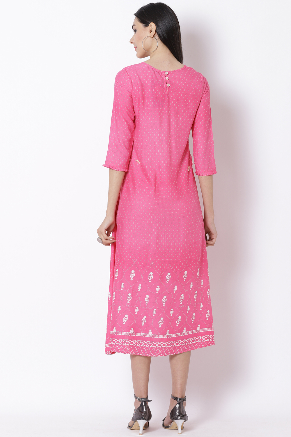 Pink Viscose A-Line Dress image number 4