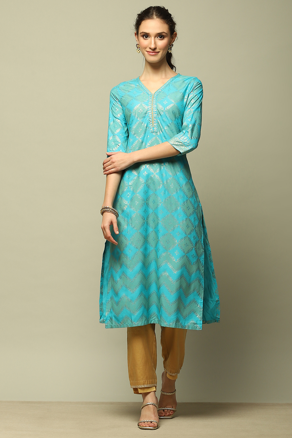 Blue Rayon Printed Straight Kurta image number 0