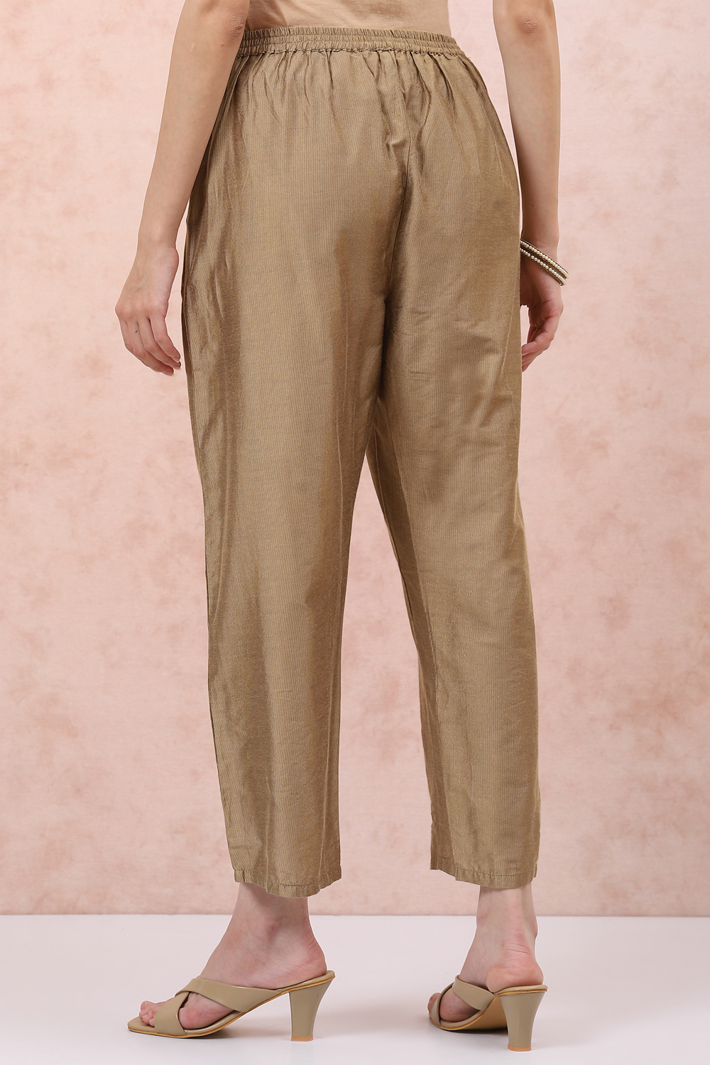 Gold Art Silk Palazzo Pants image number 4