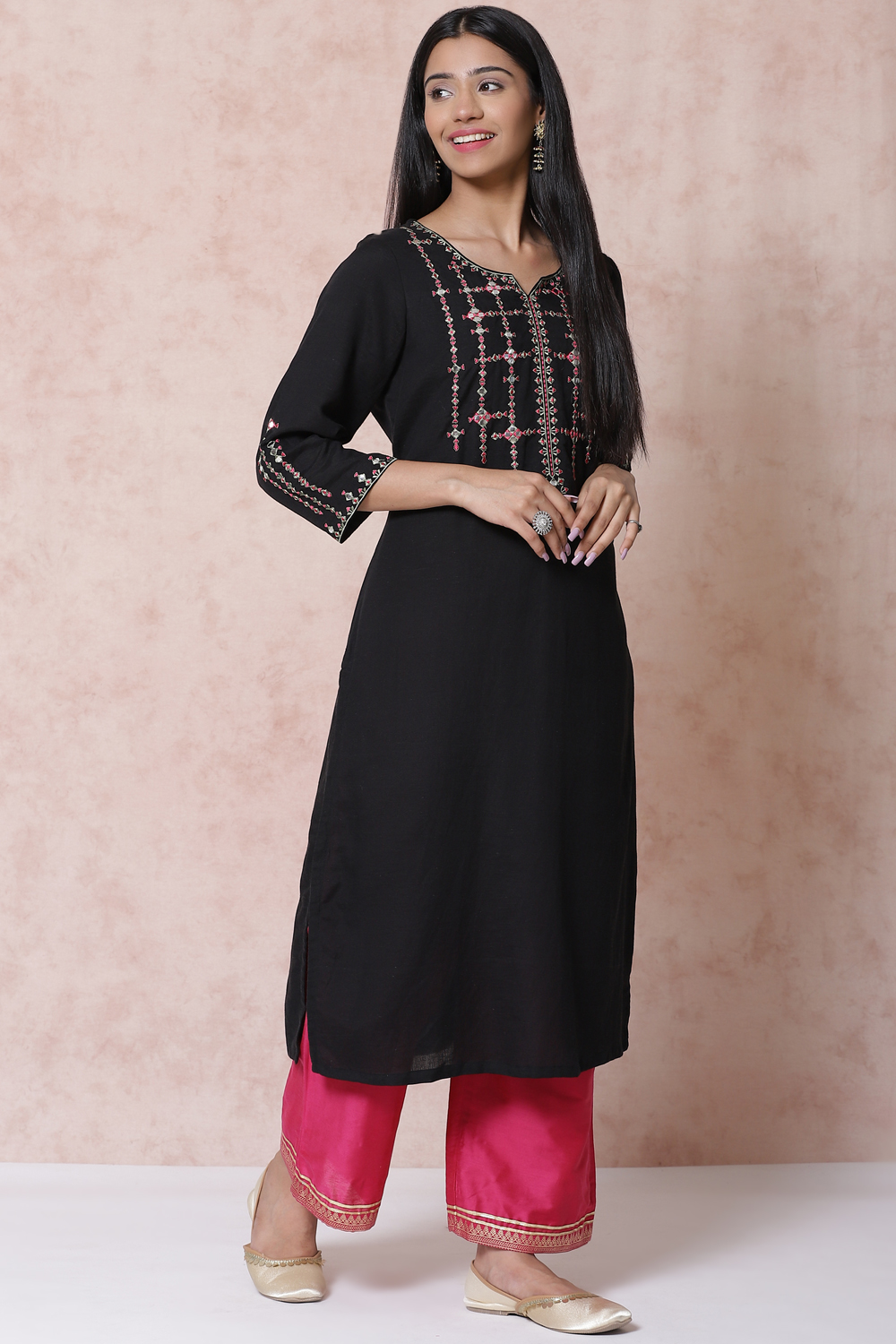 Black LIVA Straight Kurta image number 2