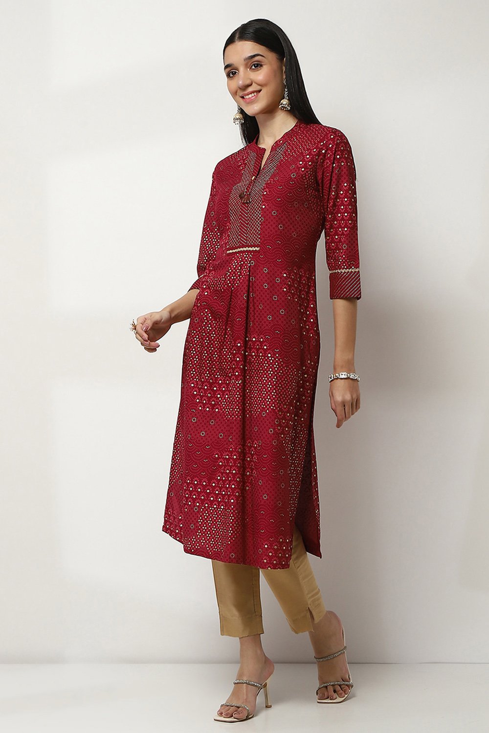 Red Viscose Printed Straight Kurta image number 2