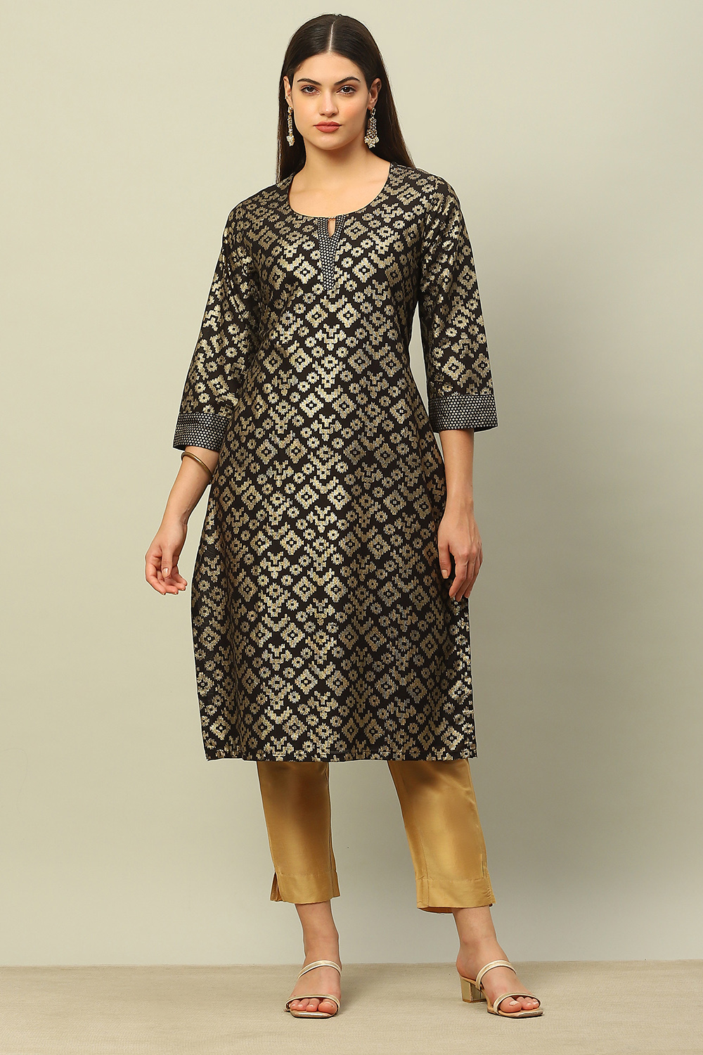 Black Cotton Printed Straight Kurta image number 5