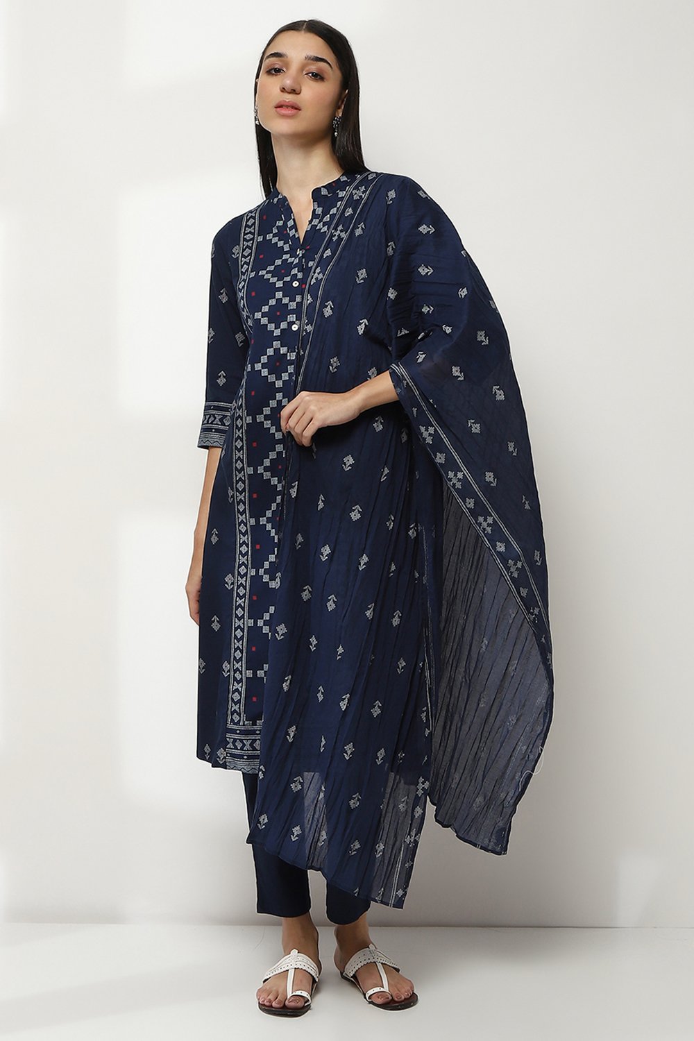 Navy Cotton Dupatta image number 2