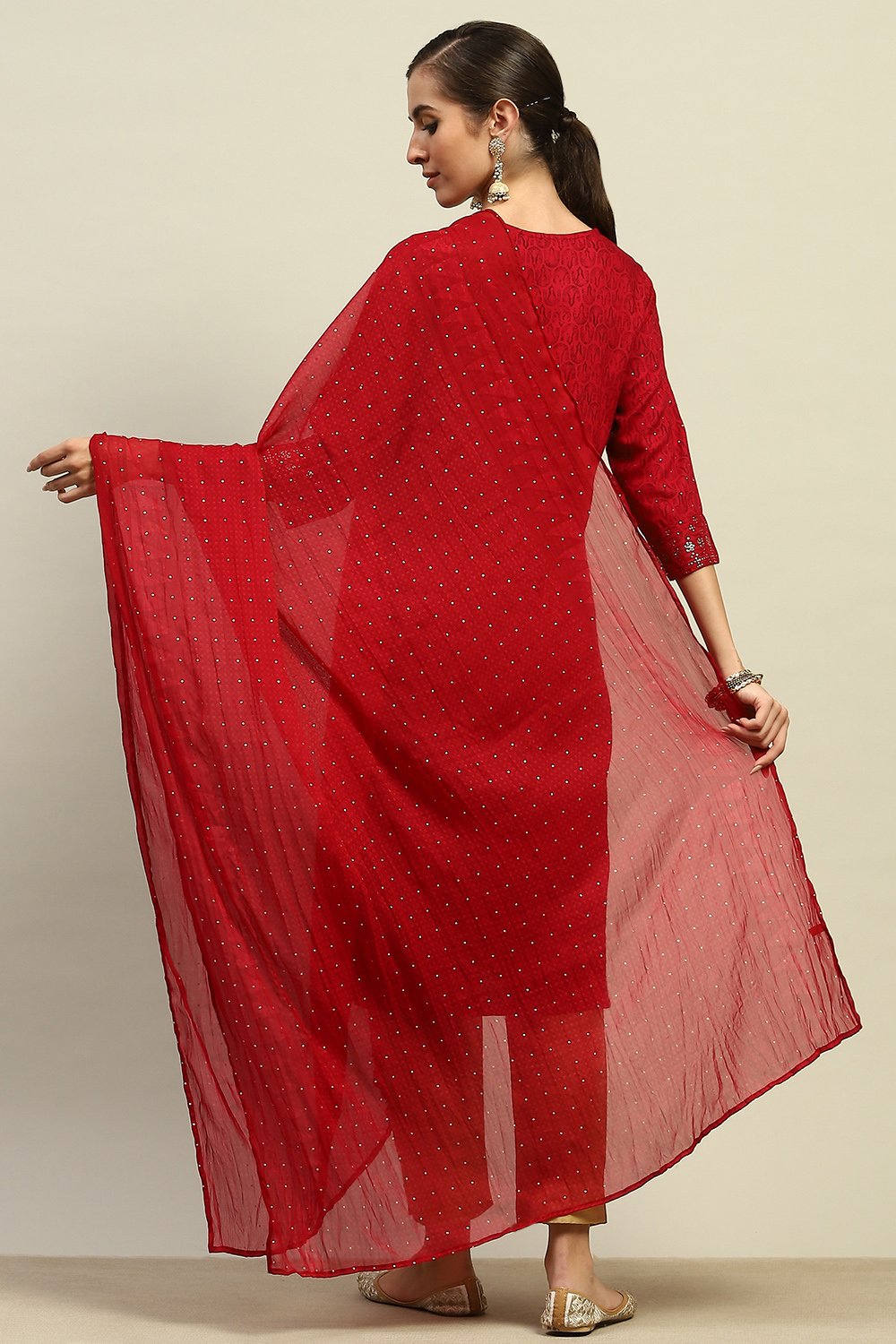 Red Poly Chiffon Dupatta image number 2