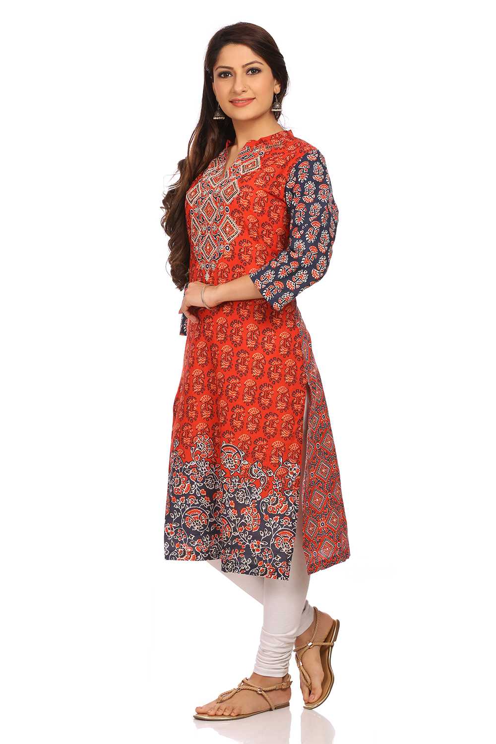 Brick Red Straight Cotton Kurta image number 2