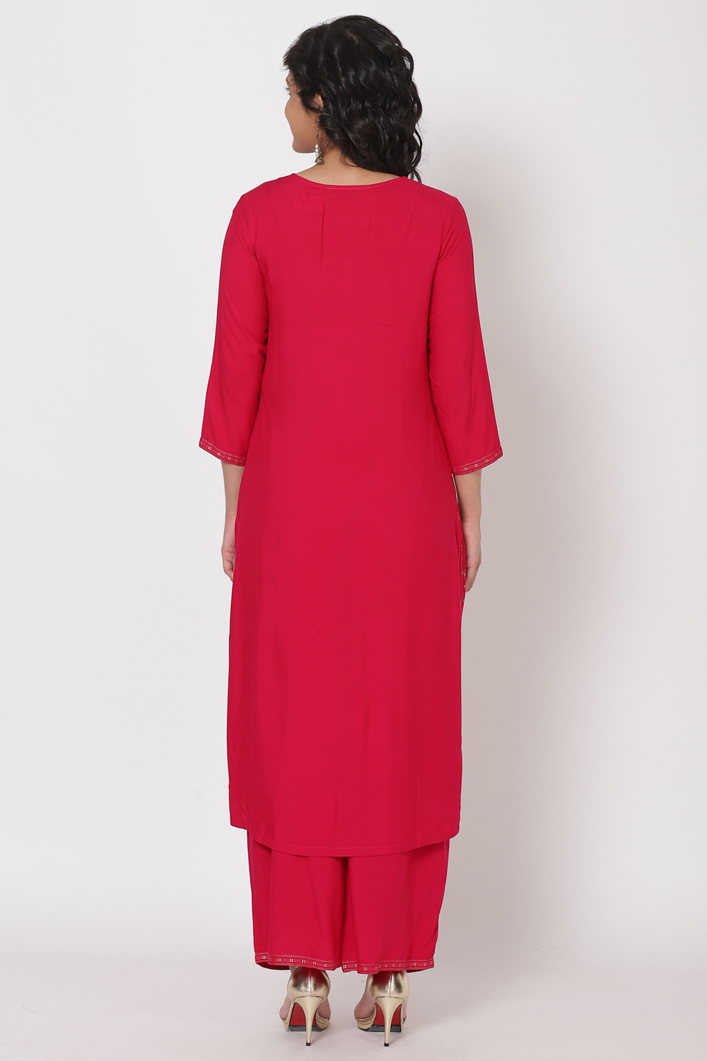 Pink Viscose And Rayon Straight Suit Set image number 4