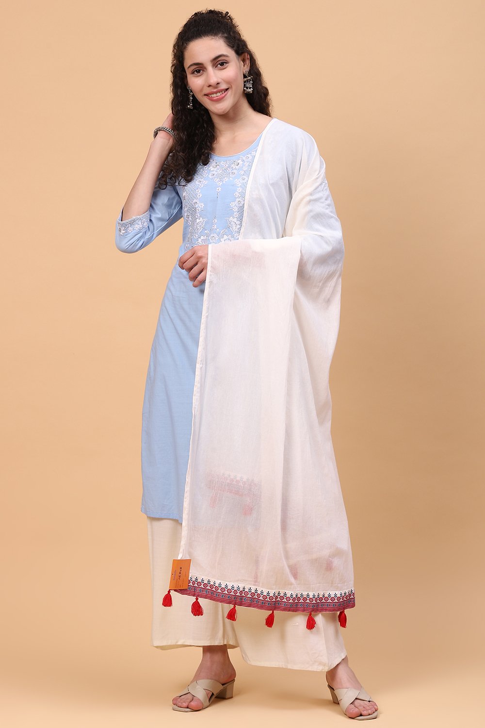 Off White Cotton Dupatta image number 0