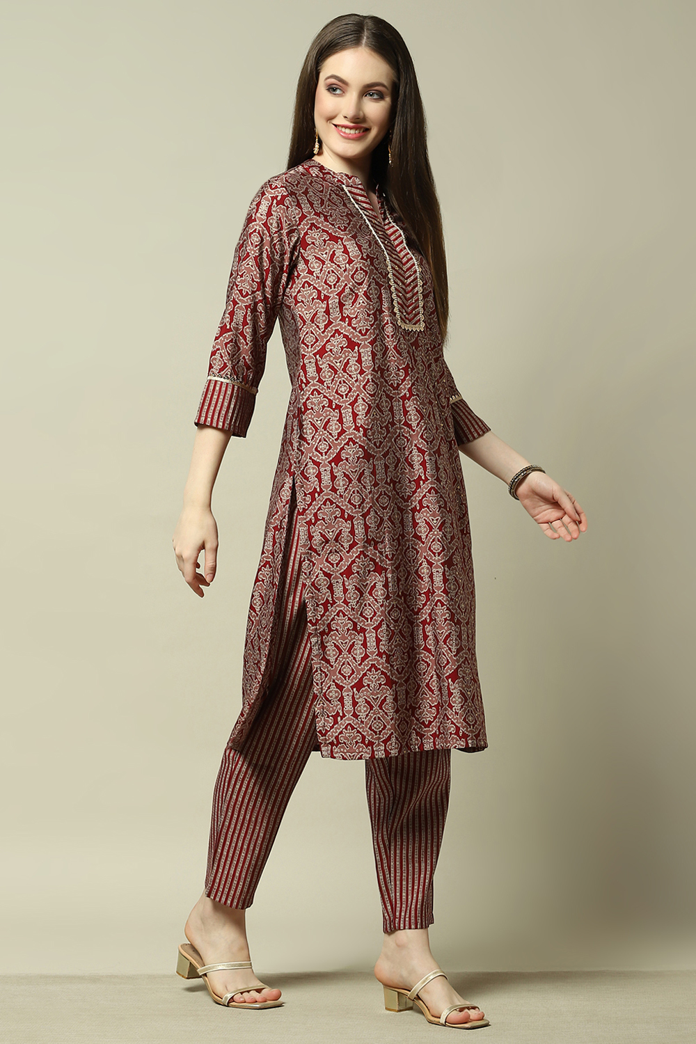 Navy Blue Viscose Printed Straight Kurta Set image number 5