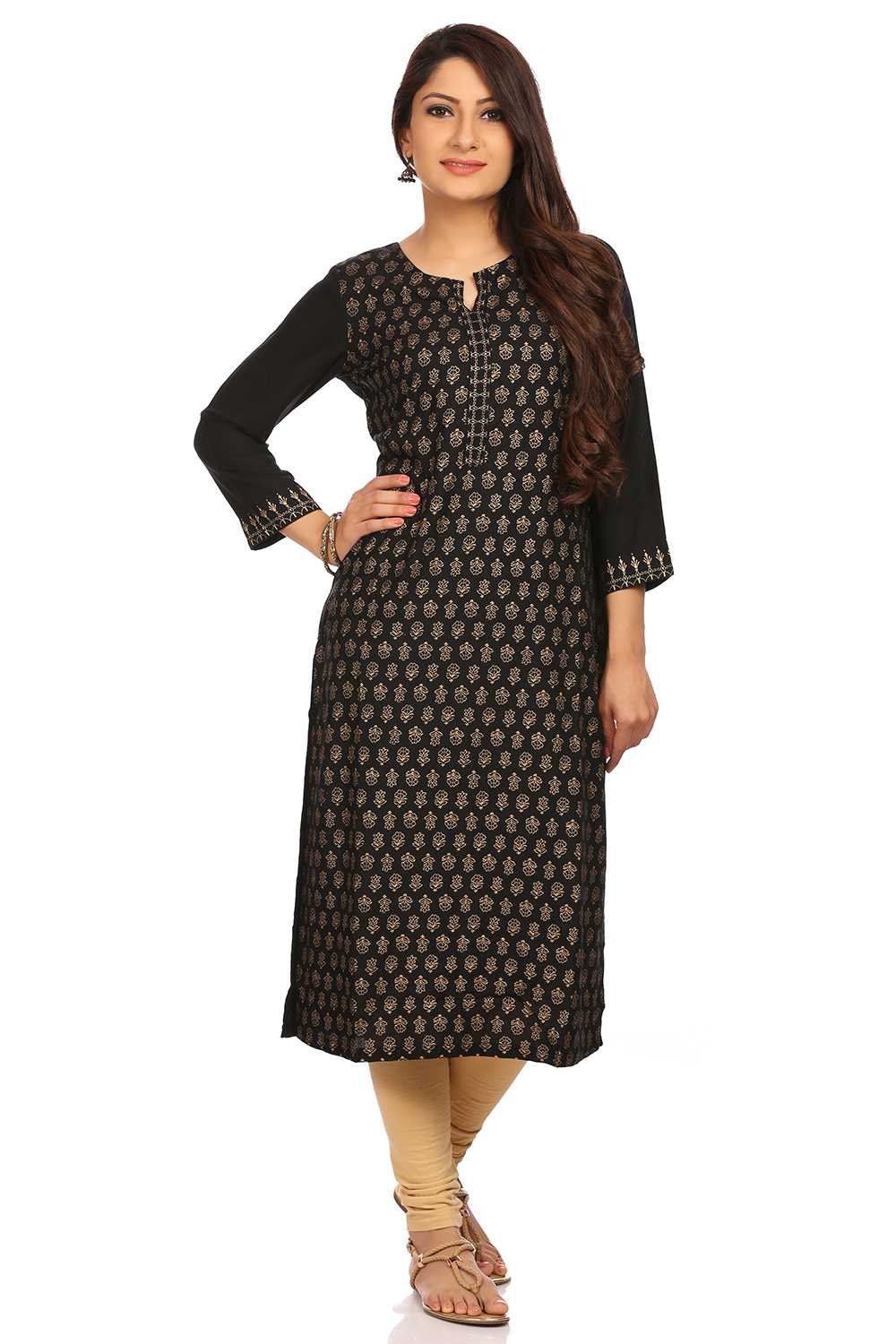 Black Straight Viscose Kurta image number 0