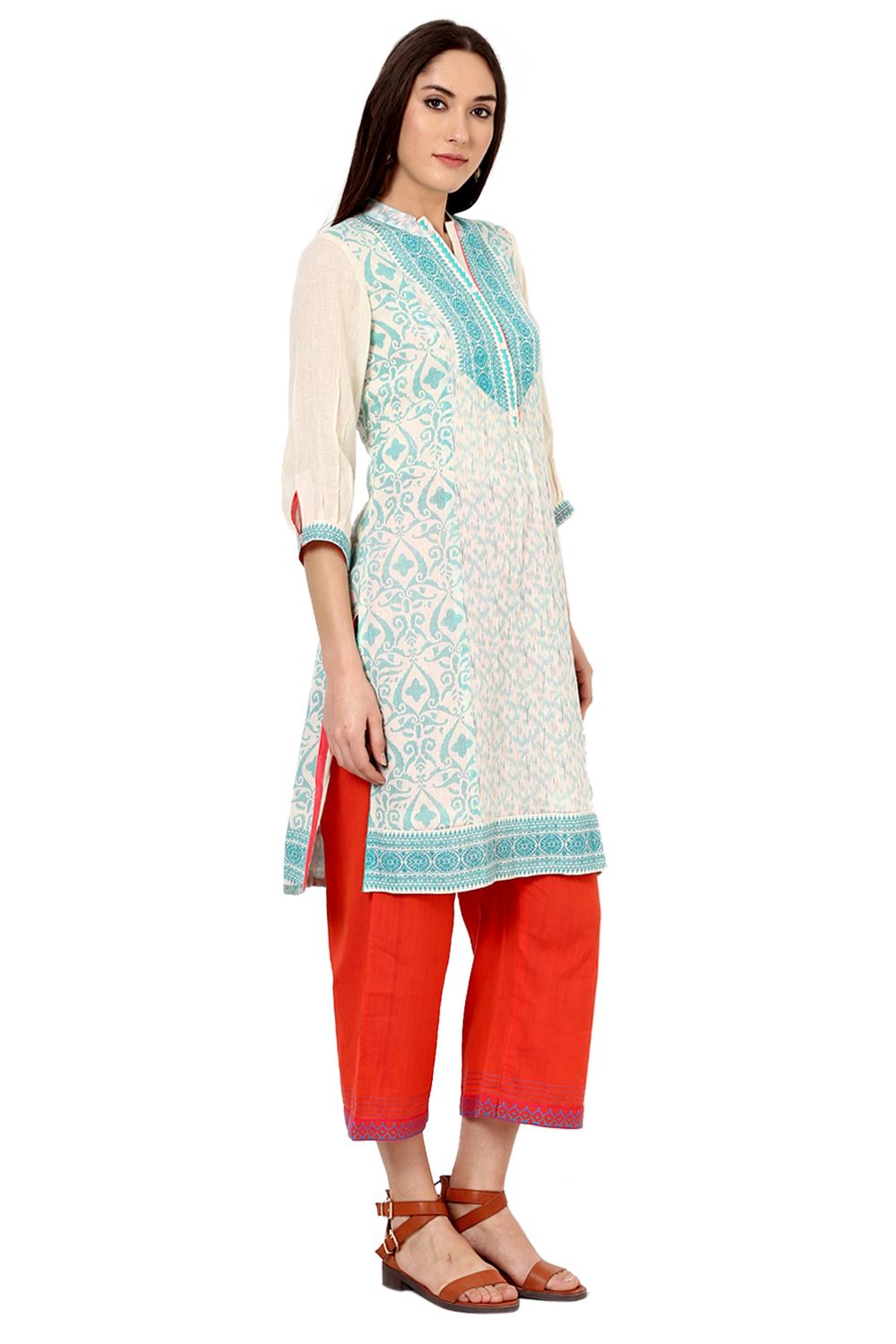 Teal Green Straight Gauge Kurta image number 3