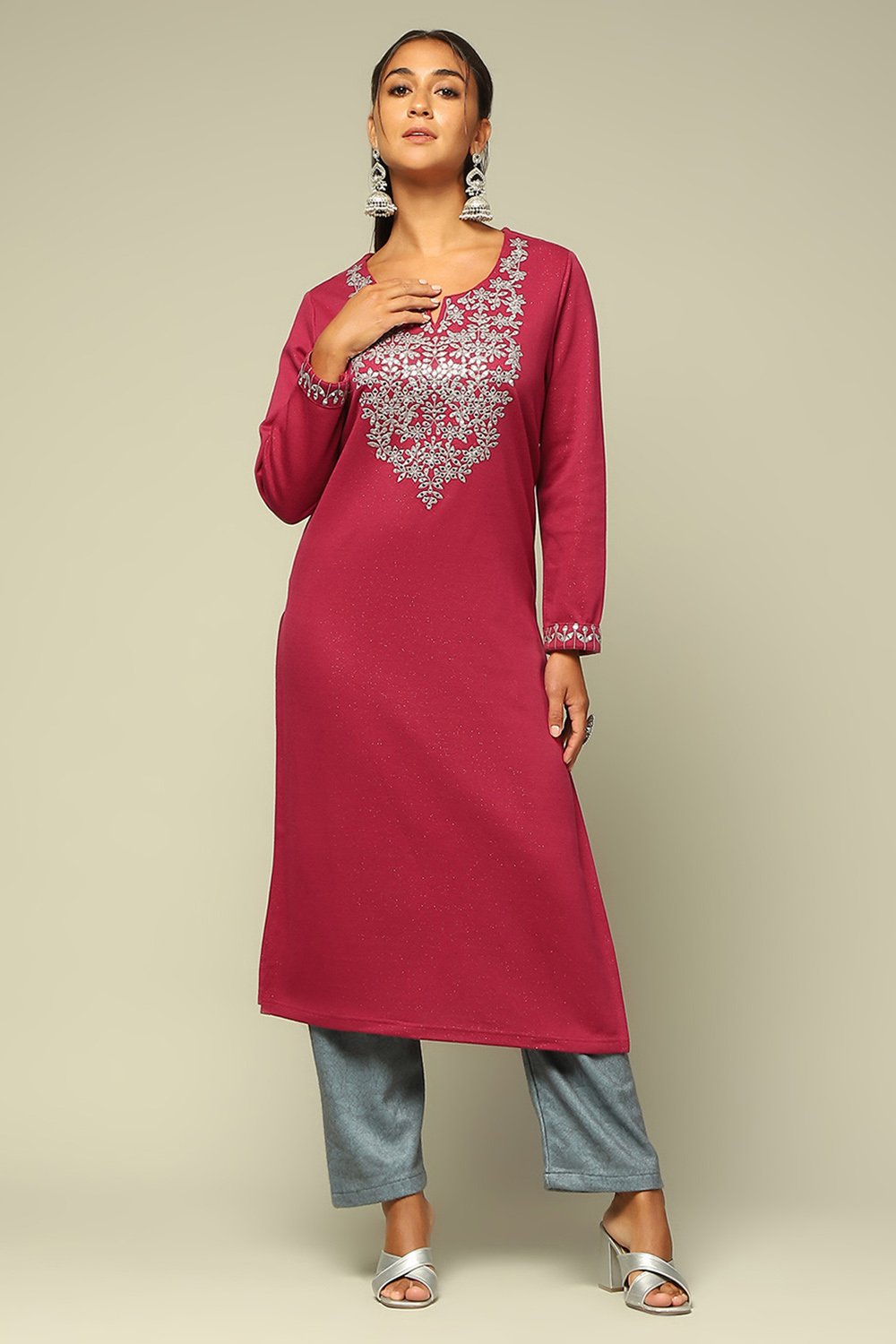 Purple Cotton Blend Straight Kurta image number 5