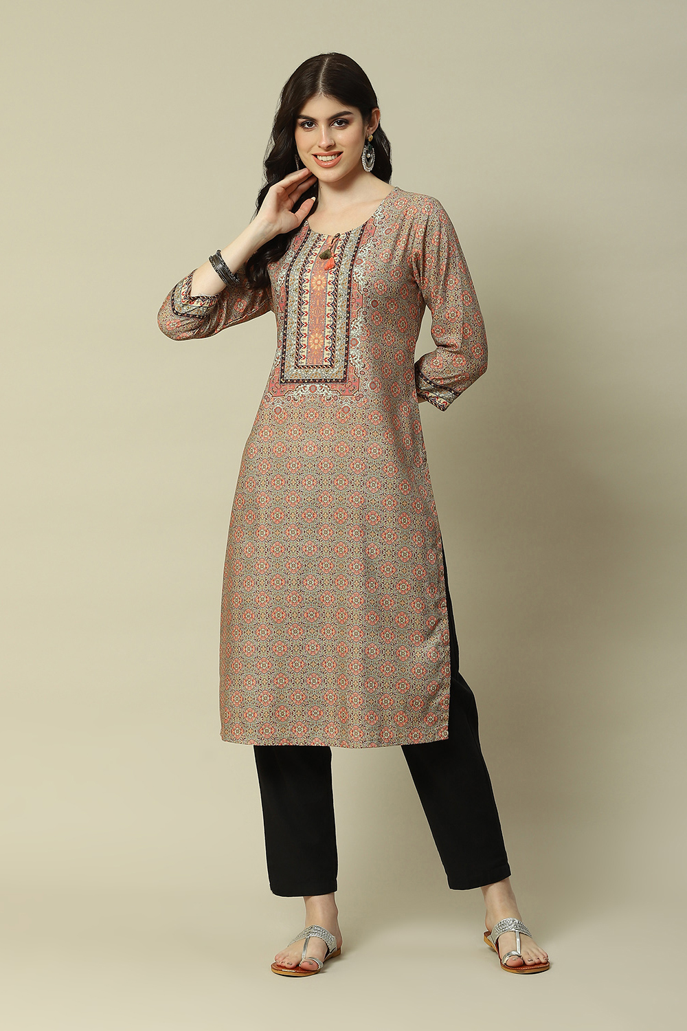 Green LIVA Straight Printed Kurta image number 0