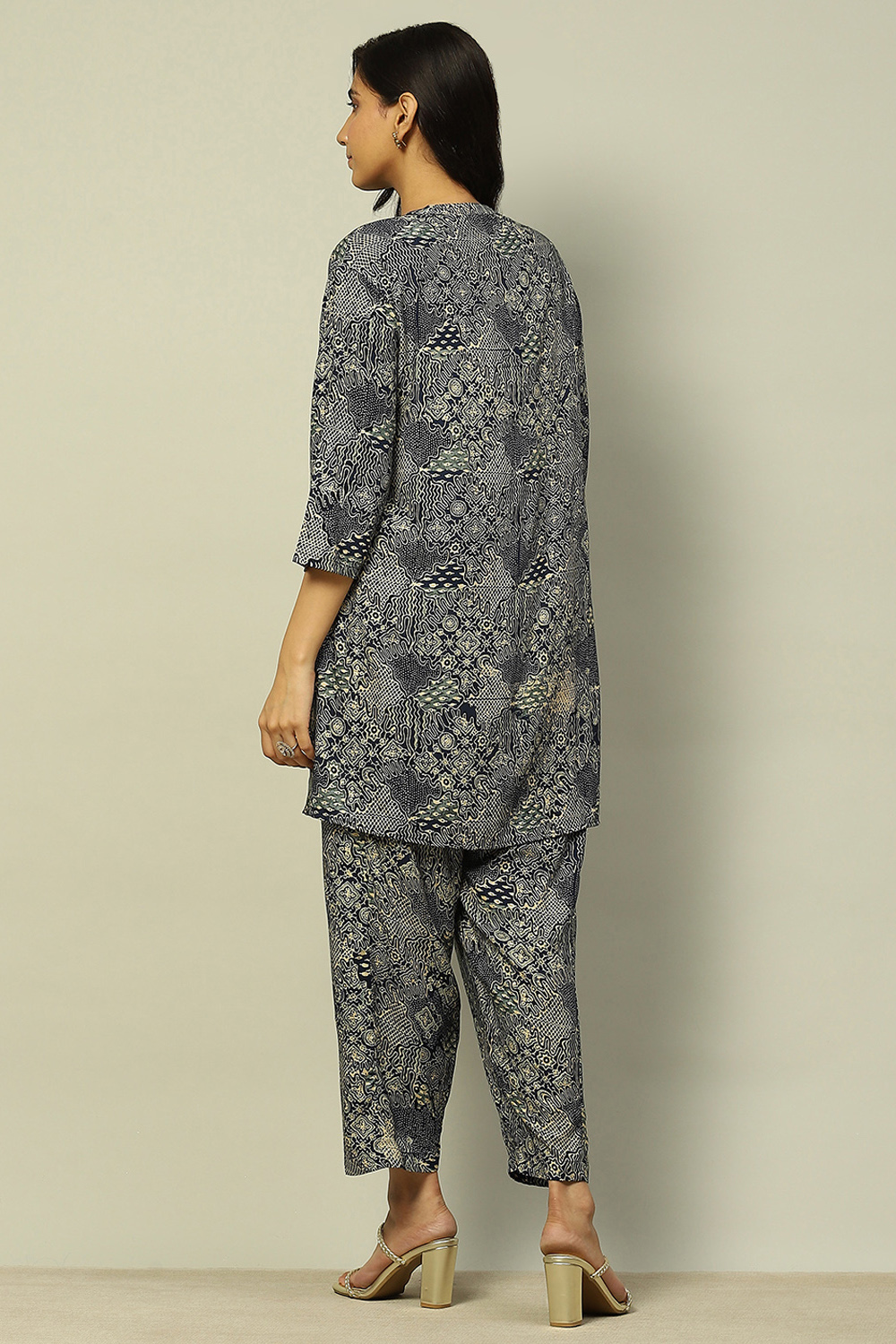 Blue Rayon Straight Printed Kurta Palazzo Suit Set image number 4