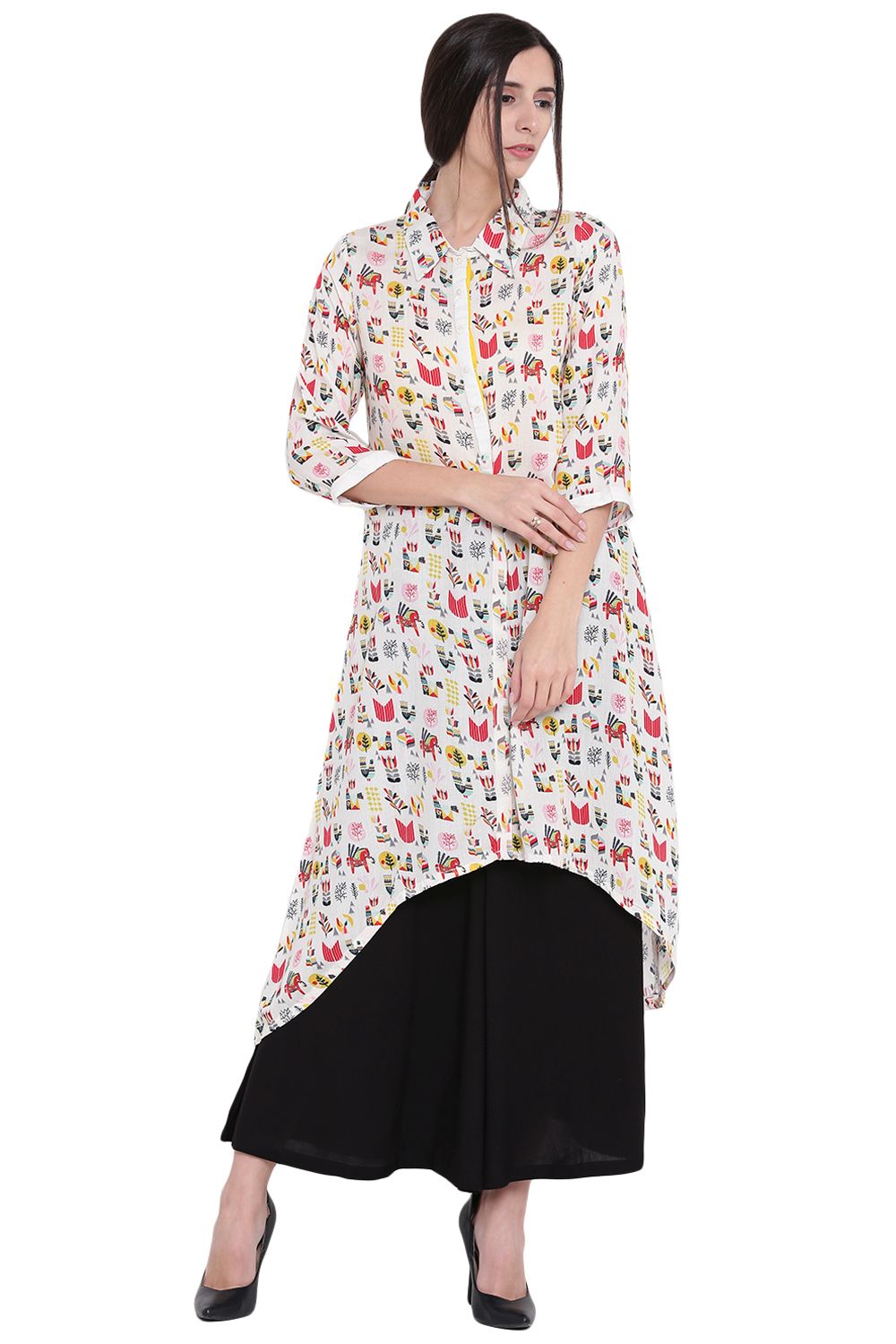 Ecru Rayon Asymmetric Kurta image number 0