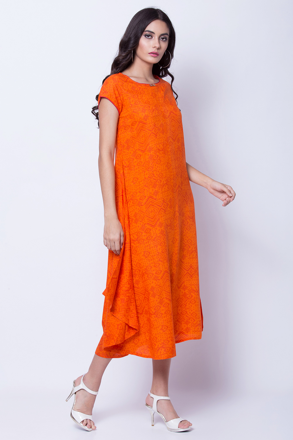 Orange Viscose Rayon Asymmetric Dress image number 2