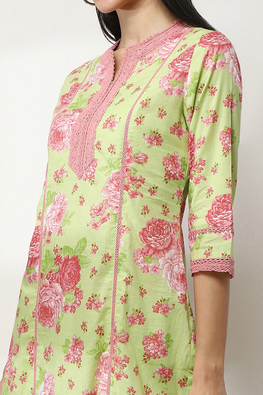 Green Cotton Printed Straight Kurta Set image number 1