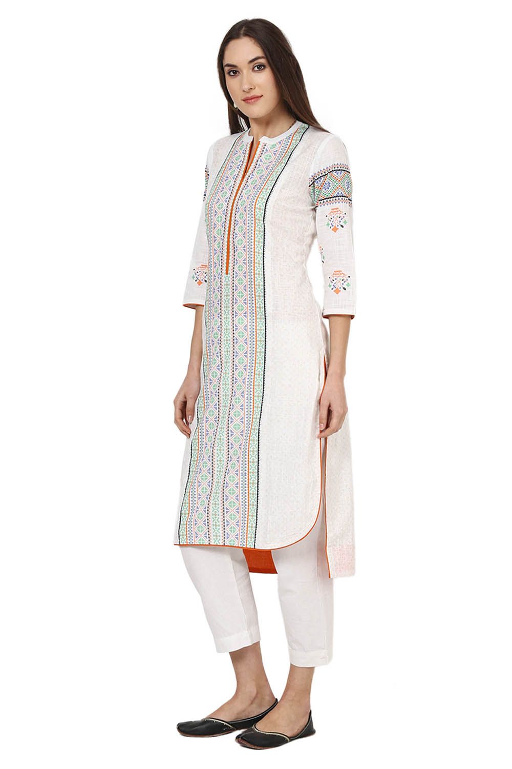 White Straight Cotton Kurta image number 2