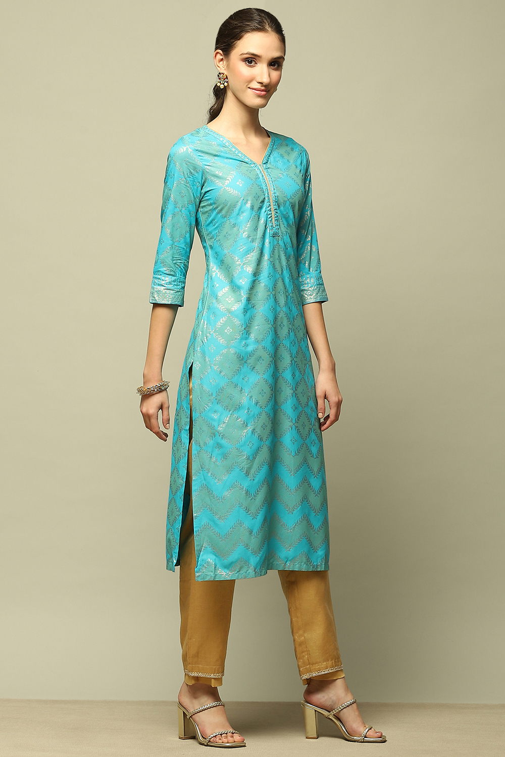 Blue Rayon Printed Straight Kurta image number 4