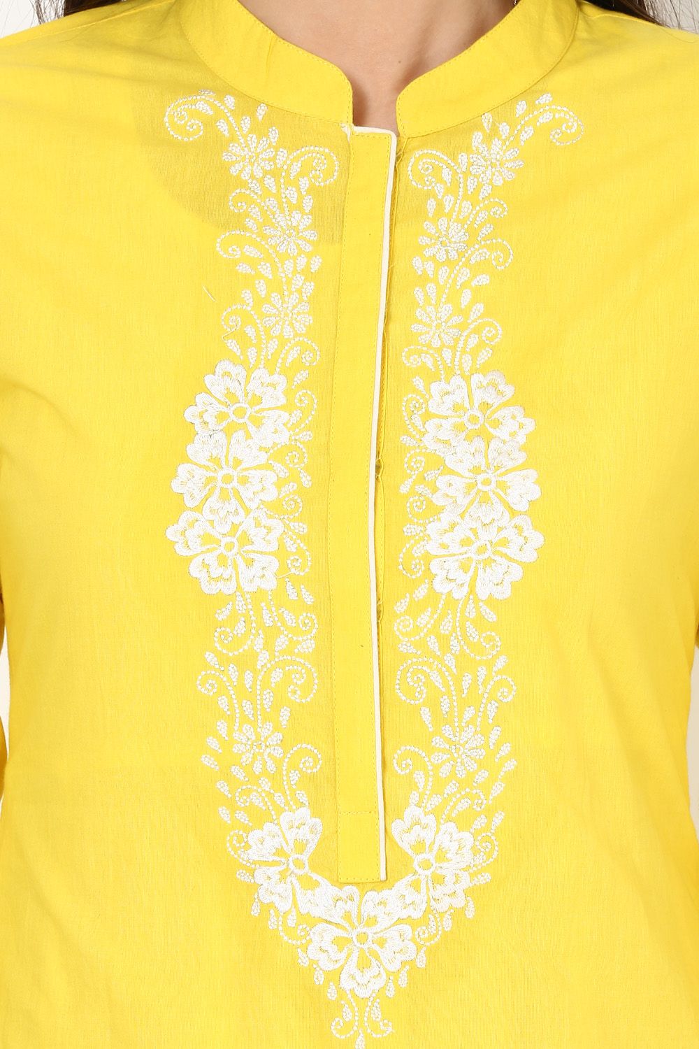 Yellow Flared Cotton Kurta image number 4