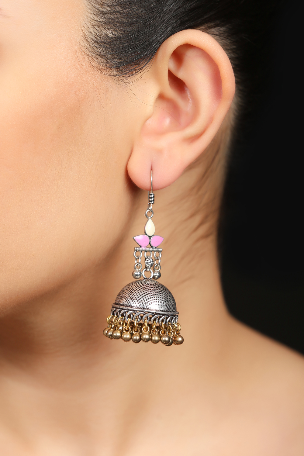 Pink And White Enamel Earrings image number 0