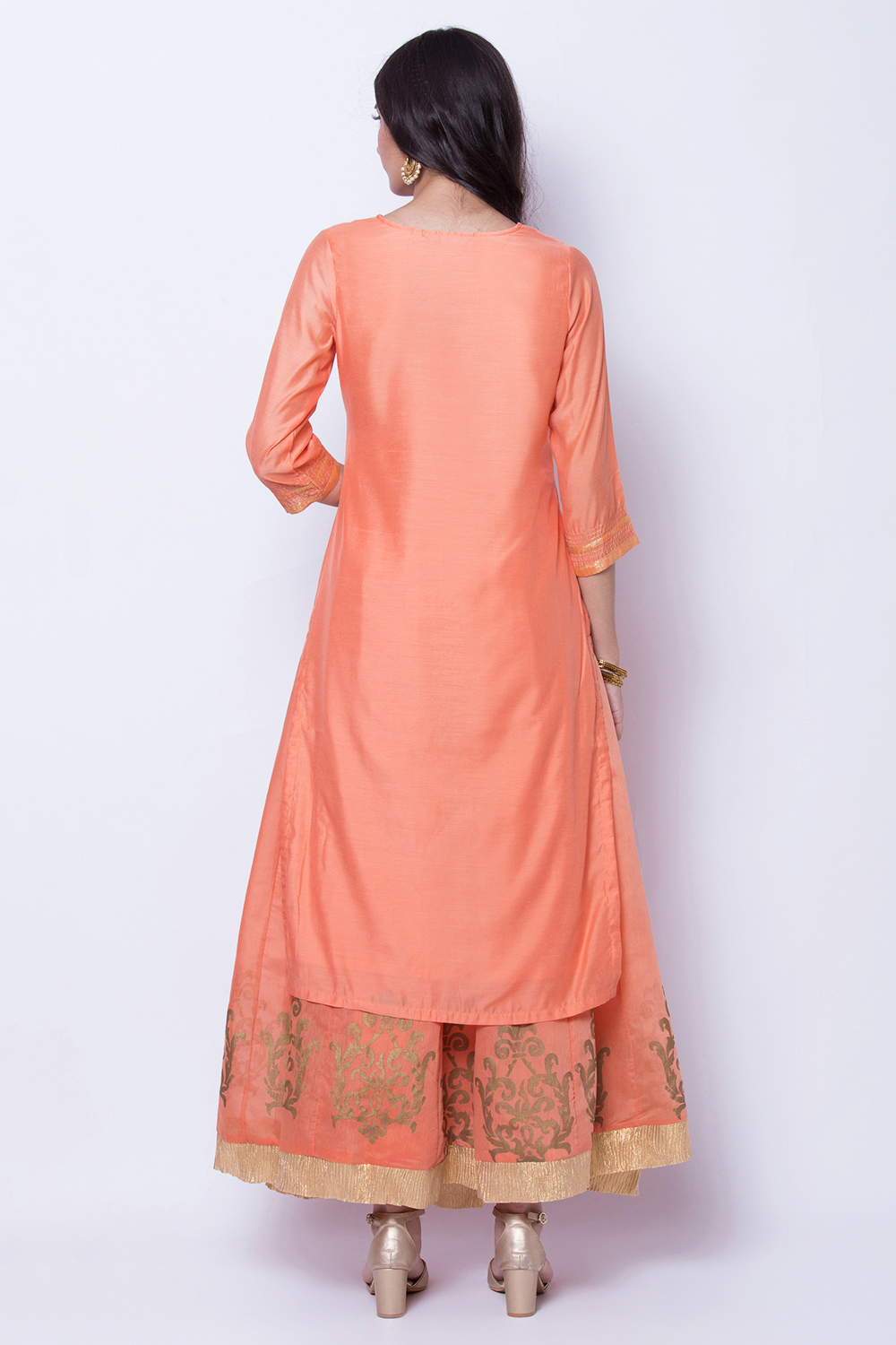 Peach Poly Chanderi Straight Suit Set image number 4