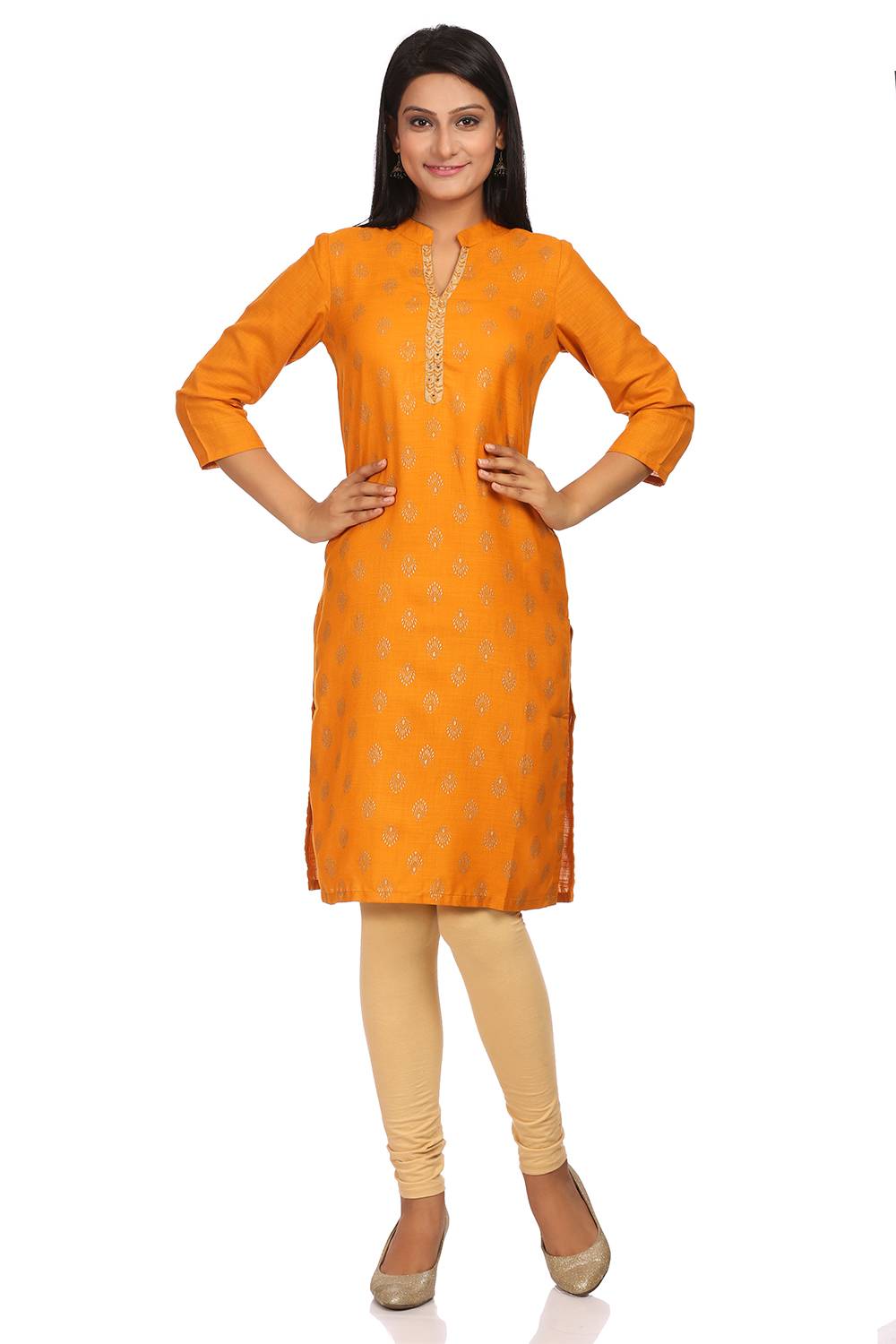 Yellow Straight Poly Viscose Kurta image number 0