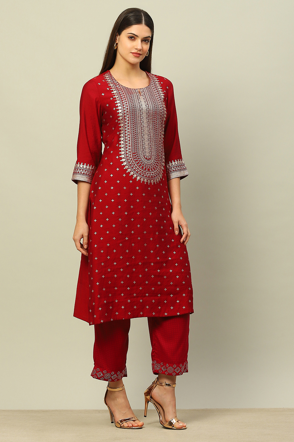 Red Viscose Blend Printed Straight Kurta image number 4