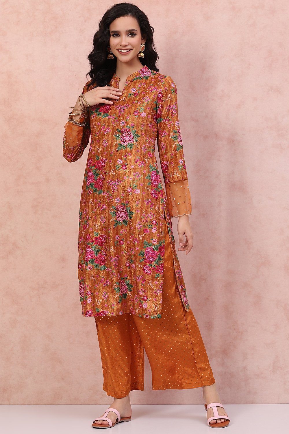 Mustard Art Silk Straight Suit Set image number 0