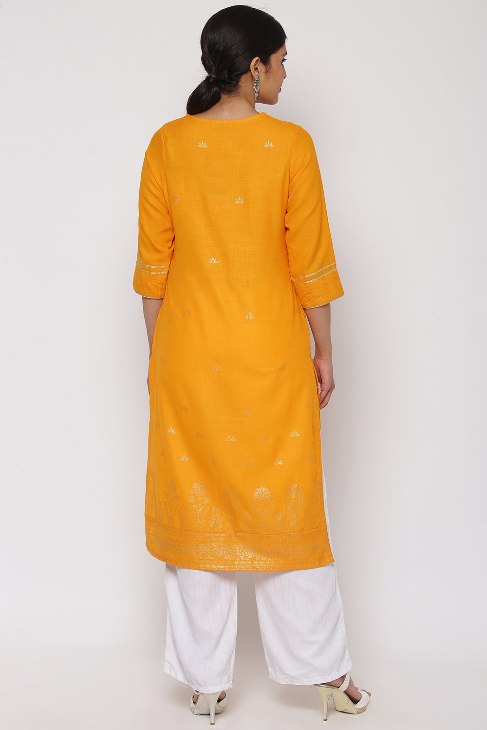 Mustard Polyster Matka Kurta image number 5