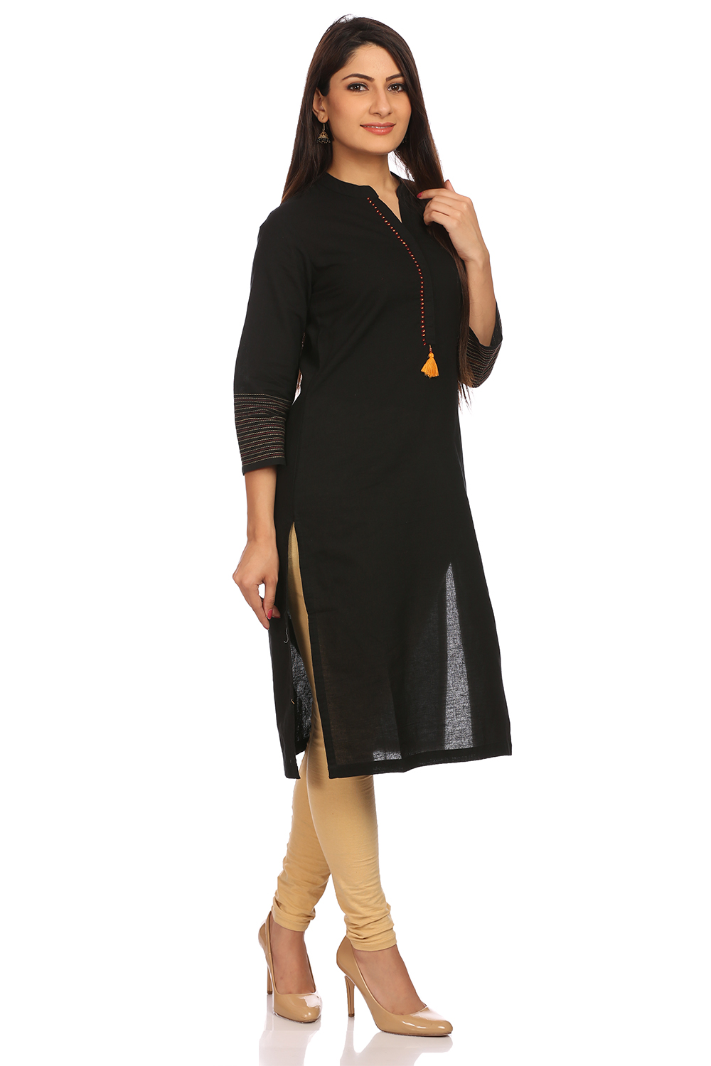 Black Straight Cotton Kurta image number 1