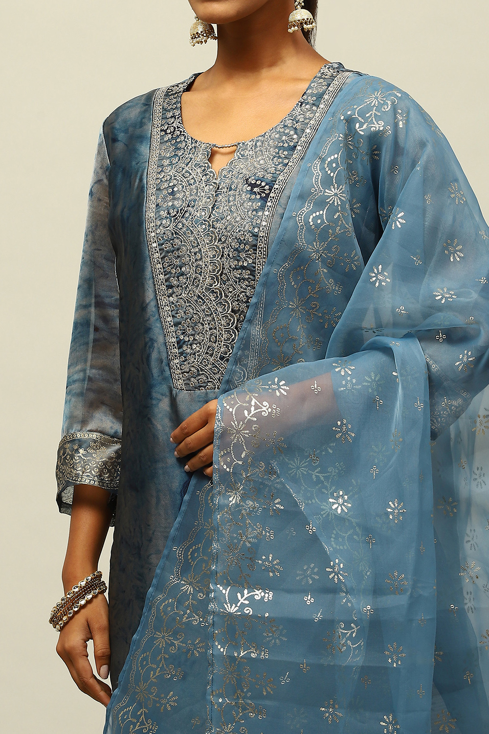 Blue Poly Georgette Straight Printed Kurta Palazzo Suit Set image number 6