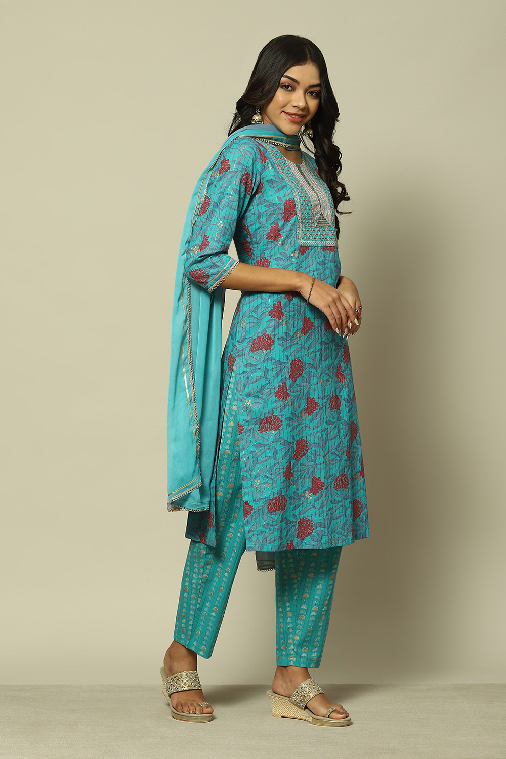 Pink Cotton Straight Printed Kurta Palazzo Suit Set image number 6