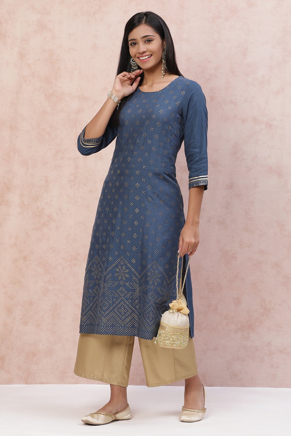 Indigo LIVA Straight Kurta image number 0