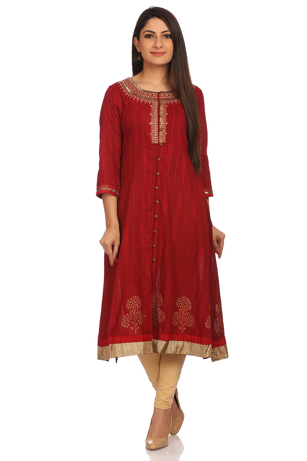 Red A-Line Cotton Kurta image number 0