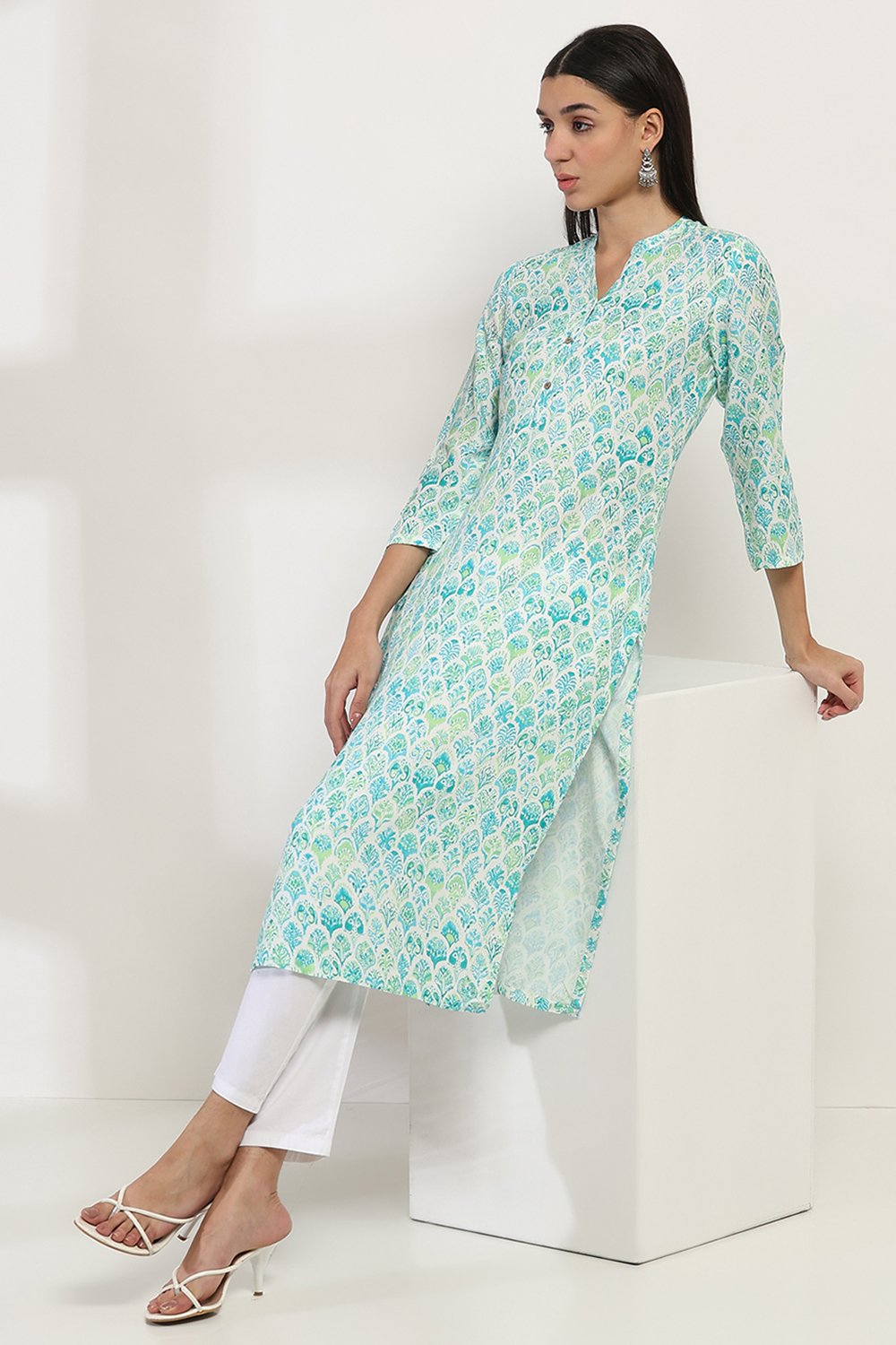 Sea Green Viscose Straight Kurta image number 0