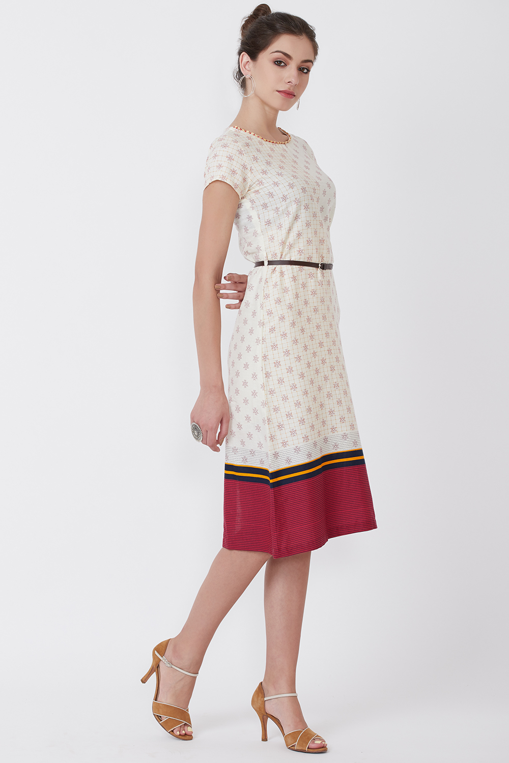 Ecru Cotton And Flex A Line Dress image number 2