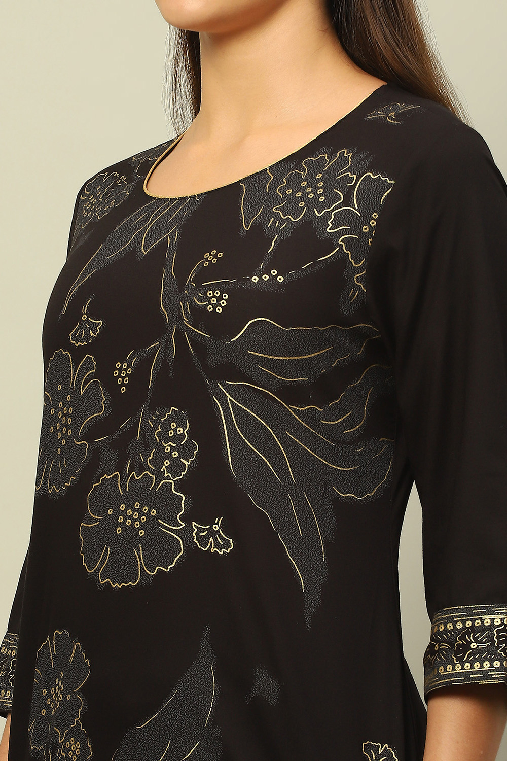 Black Rayon Printed Straight Kurta image number 1