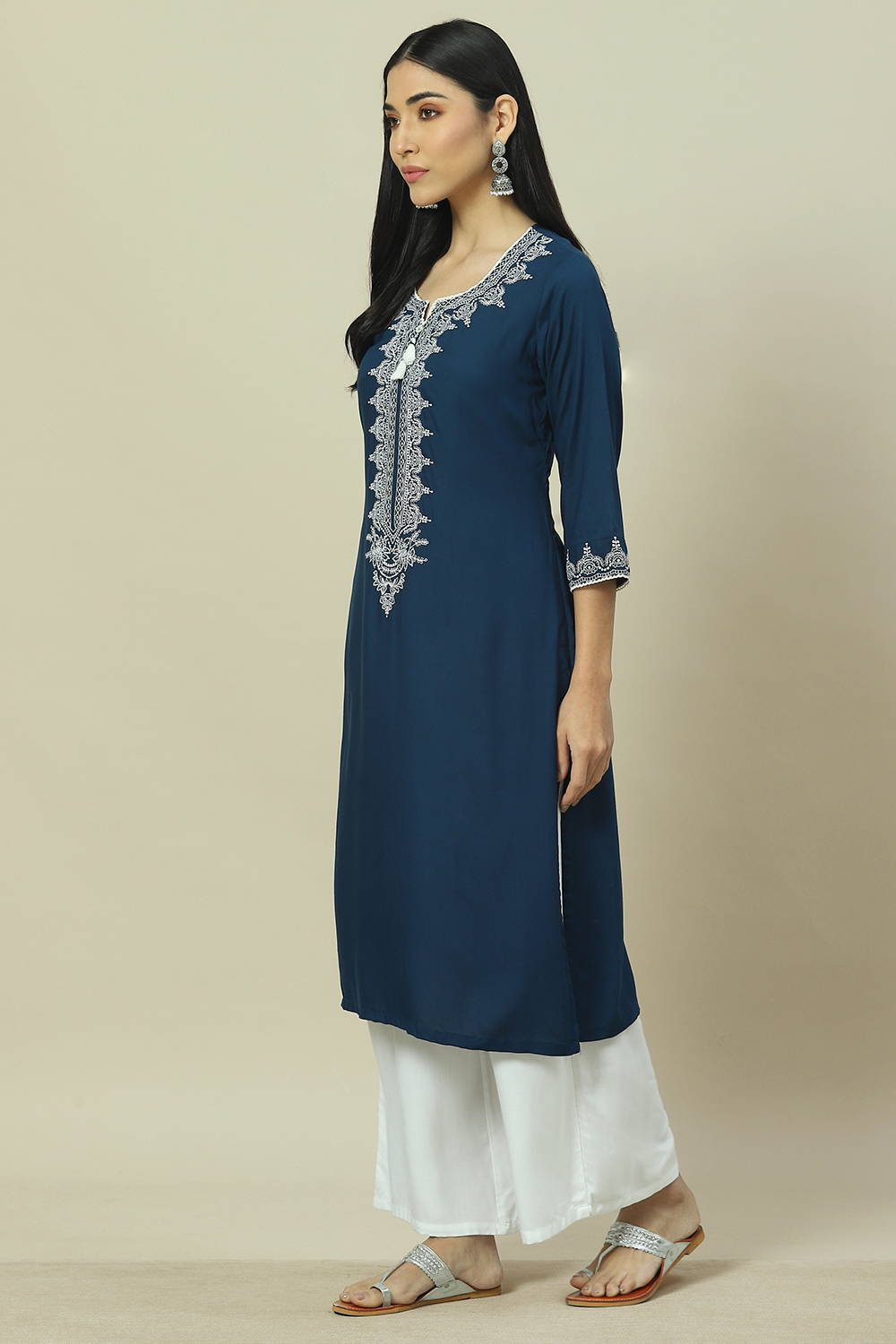 Lime Green LIVA Straight Kurta image number 2