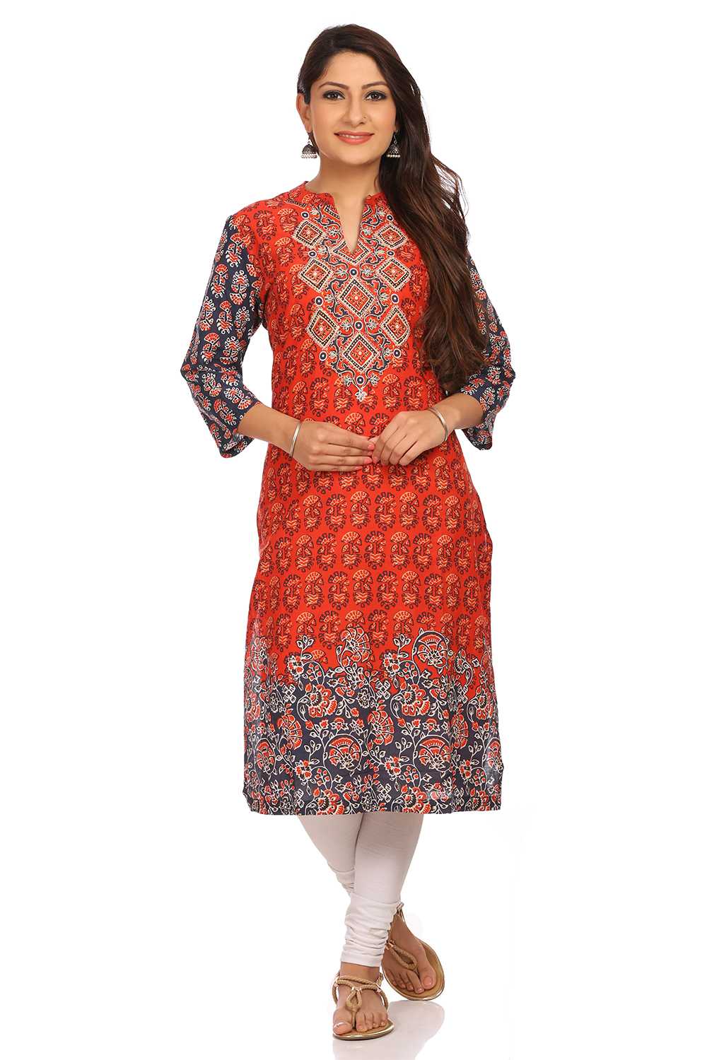 Brick Red Straight Cotton Kurta image number 0