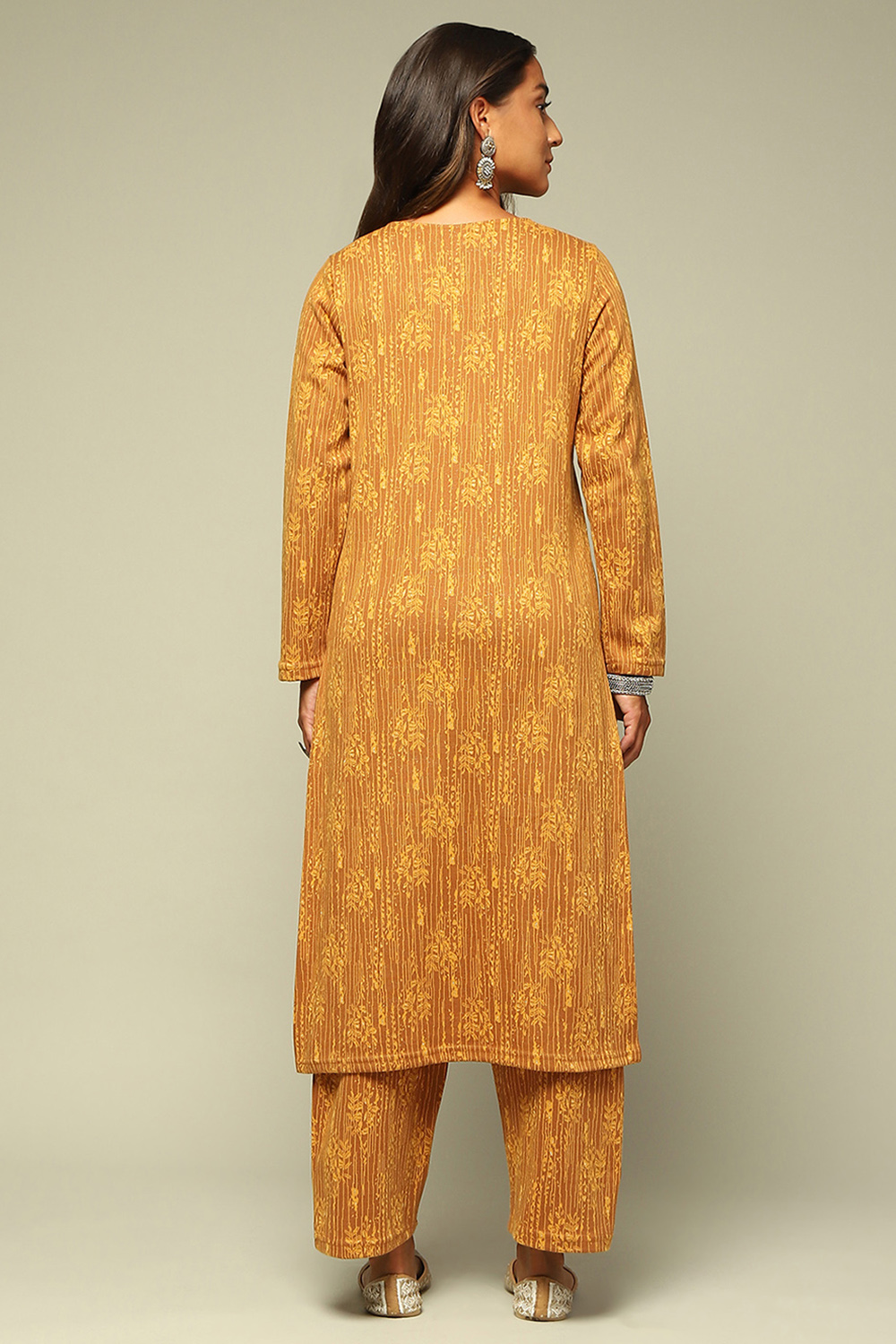 Mustard Circular Jacquard Straight Printed Kurta Palazzo Suit Set image number 4