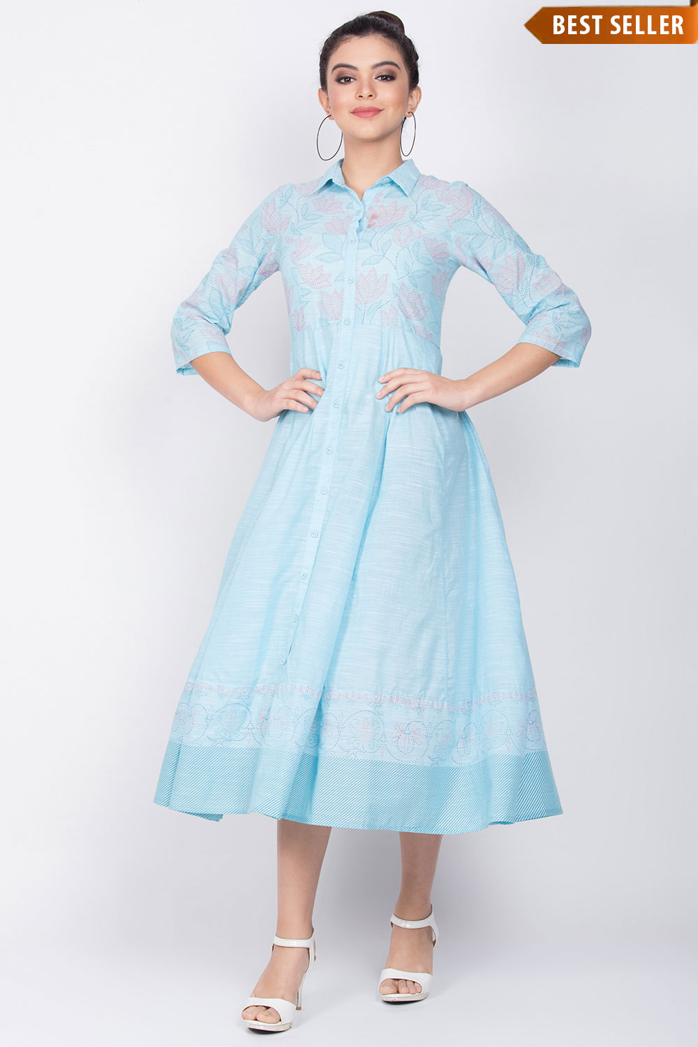 Blue Cotton Kalidar Dress image number 0